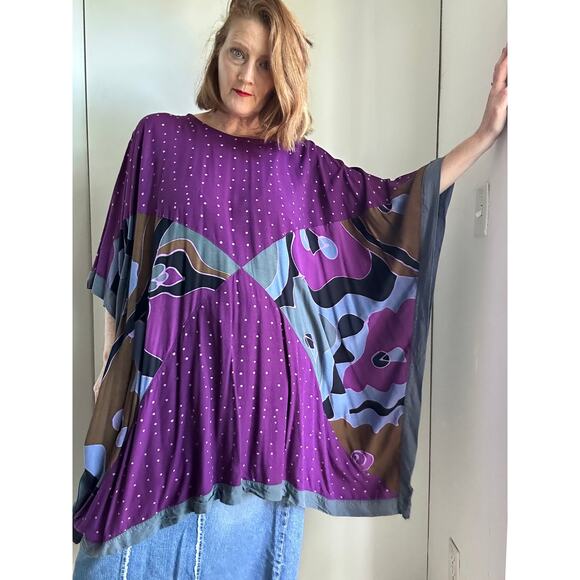 Vintage Purple Kaftan Top Artsy Boho Tunic Blouse Free Flowing Style - Picture 4 of 7